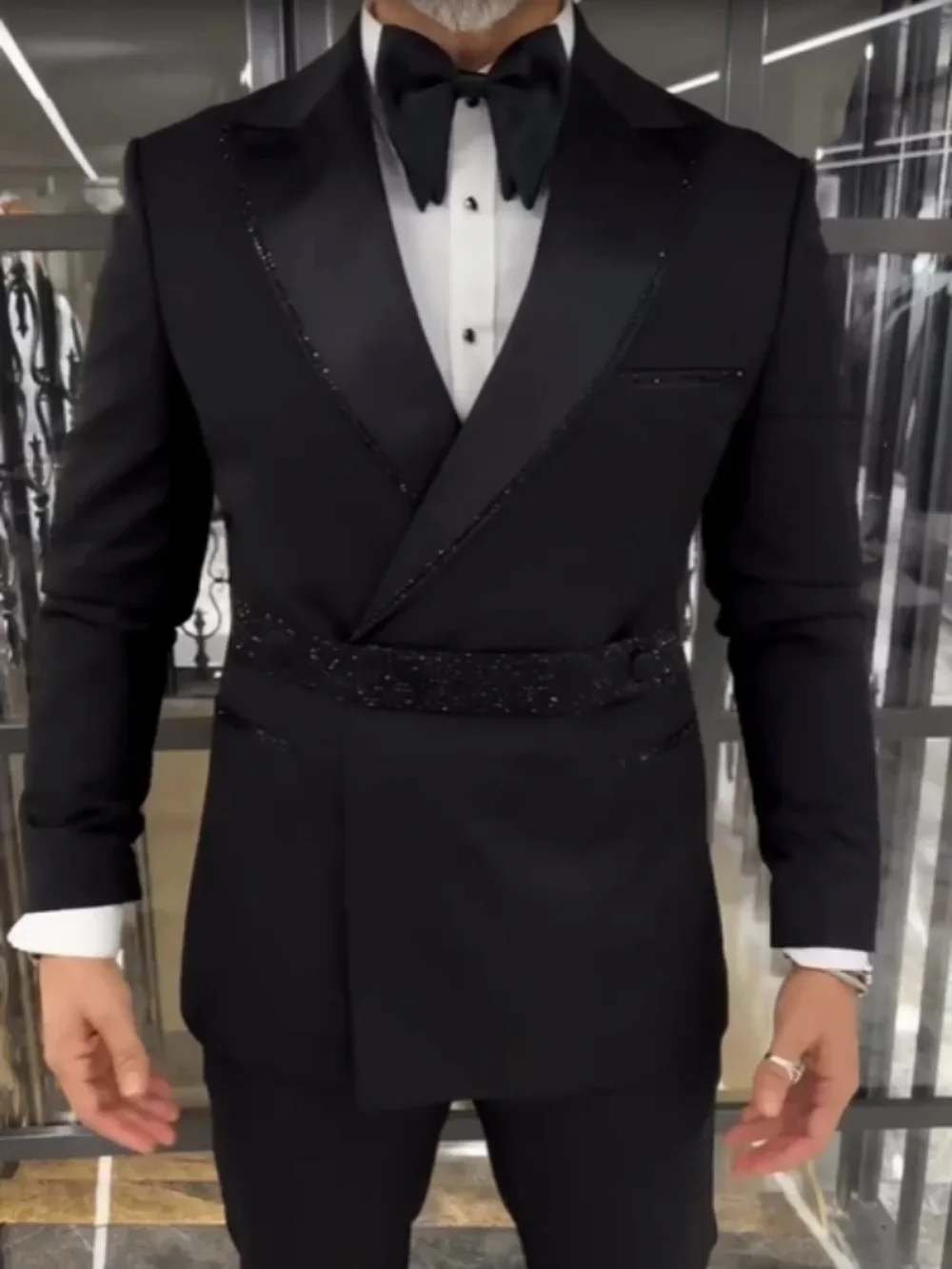 

Черные мужские костюмы, смокинг для выпускного, двубортный, приталенный, комплект из 2 предметов, свадебные костюмы для жениха, мужские пиджаки, комплекты Terno Masculino