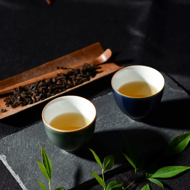 ★Jingdezhen Tea Cup Jingdezhen High Temperature Ceramic Single Cup Misty Blue Hand Painted Master Cup Pu'er Kung Fu Tea Cup