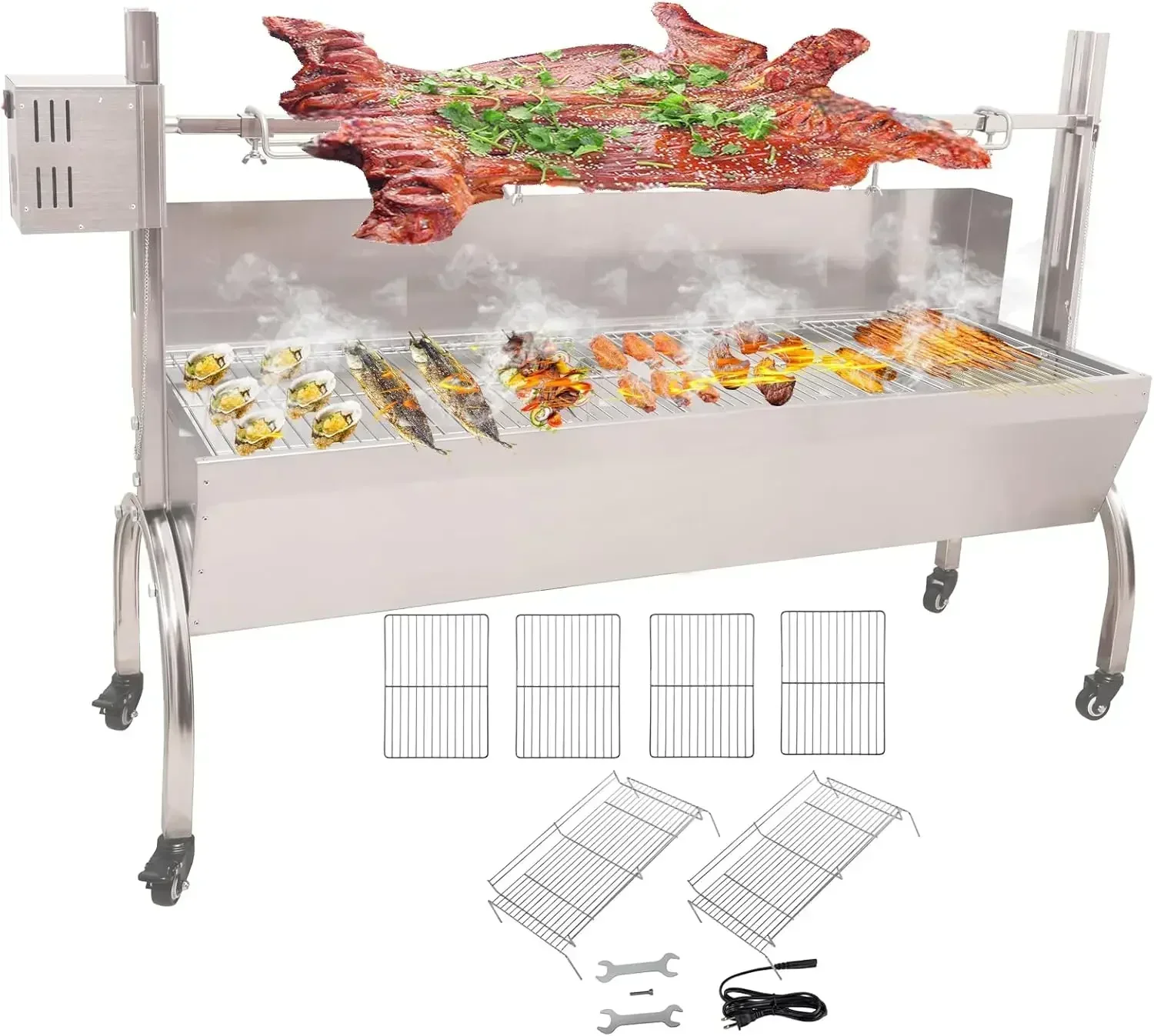 

50W Rotisserie Grill With Wind Screen Roaster 51 Inch BBQ Outdoor Rotisserie Roaster Grill for Camping Outdoor Barbecue