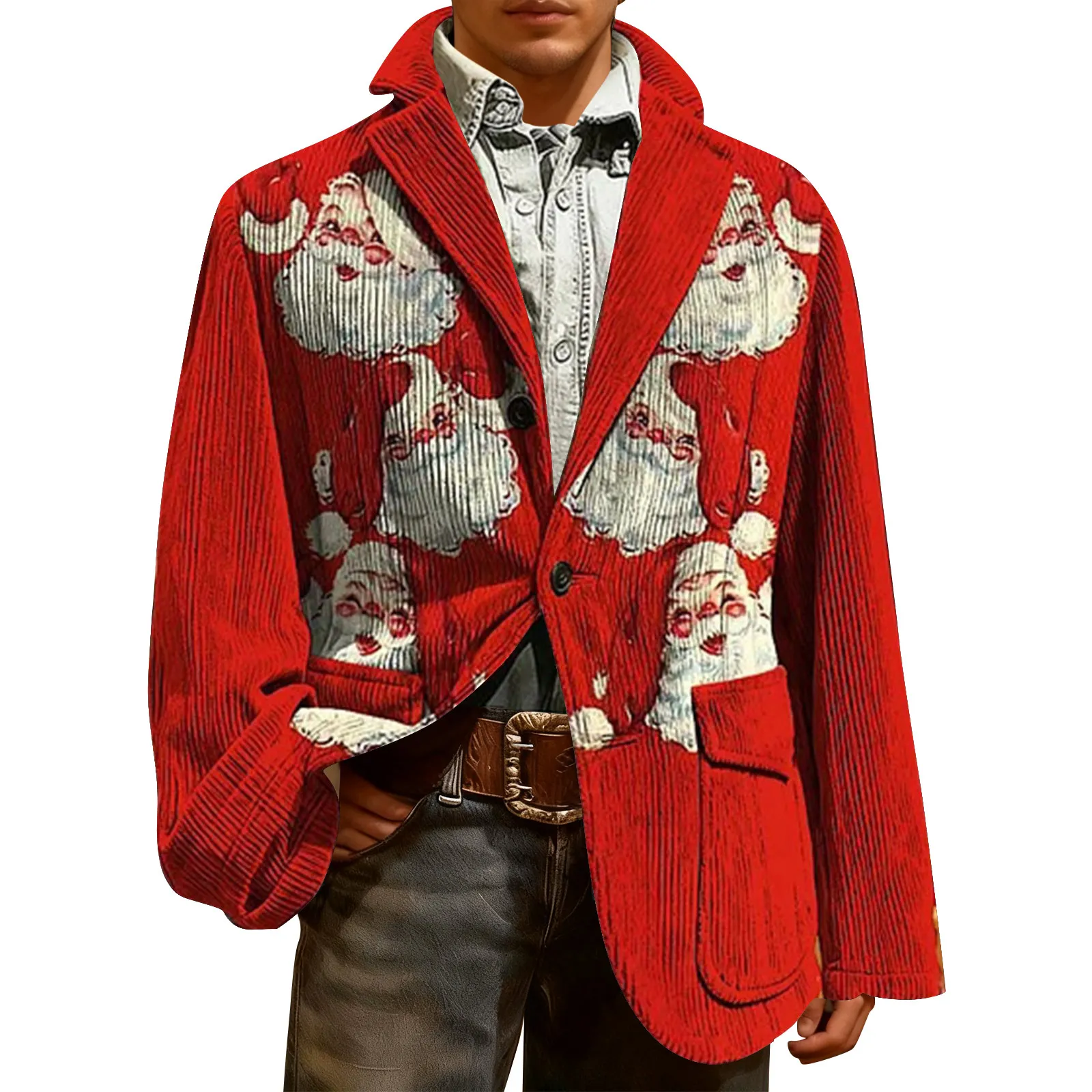 

Men'S Suit Jacket Cardigan Christmas Top Coat Print Corduroy Warm Pocket Casual And Stylish Jacket Autumn And Winter Suit Jacket