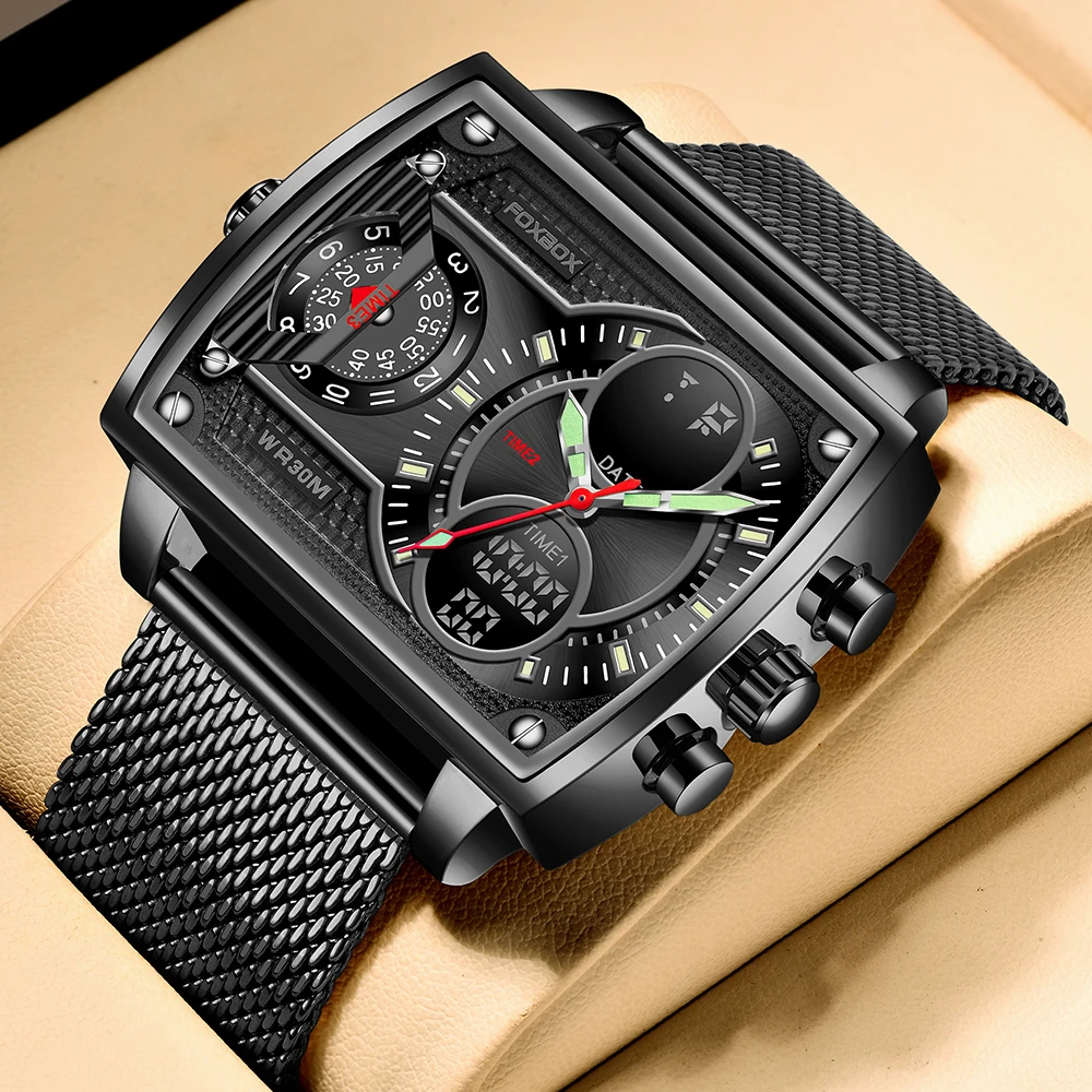LIGE Watches For Men FOXBOX Luxury Brand Sport Wristwatch Waterproof Military Quartz Digital Clock Men Watch Relogio Masculino