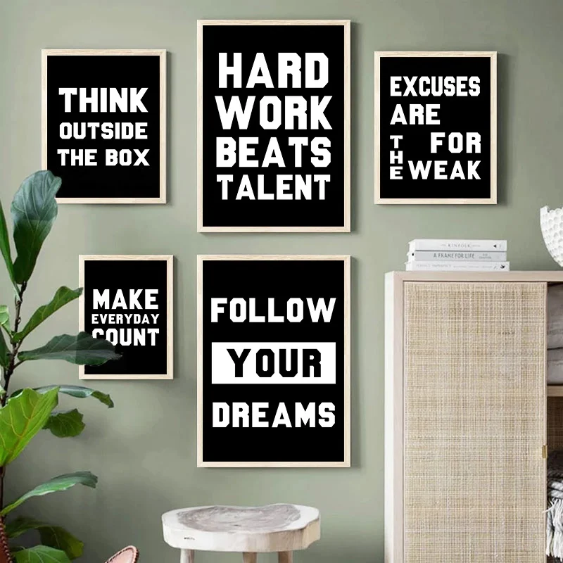 Simple Style Black White Inspirational Words Canvas Poster Modern Wall Decorative Picture Print Living Room Office Art Decor