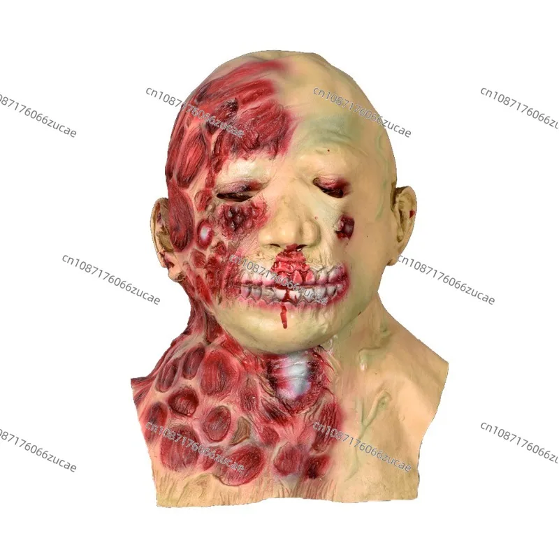 Halloween Burning Man Bloody Horror Mask Bald Mutant Hood Zombie Demon Scary Mask