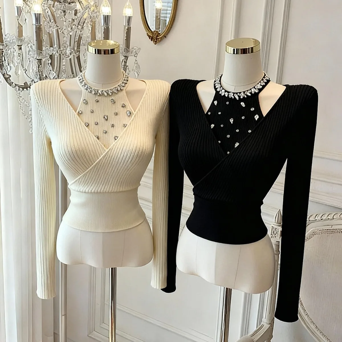 Women's Knitted Long Sleeve Top Glittering Starlight Fashionable Slimming Versatile  Knot Casual Style Winter New Ar...