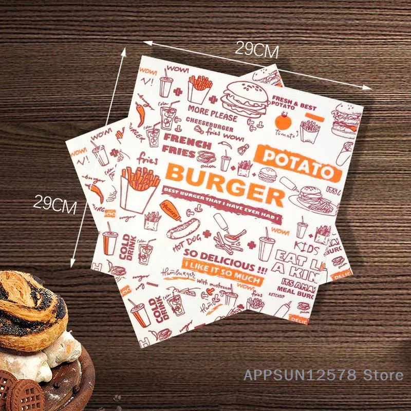 

100pcs Oil-Proof Paper Food Wrapping Paper Baking Sandwich Burger Fries Fried Food Wrapping Paper Plate Mat Accessories