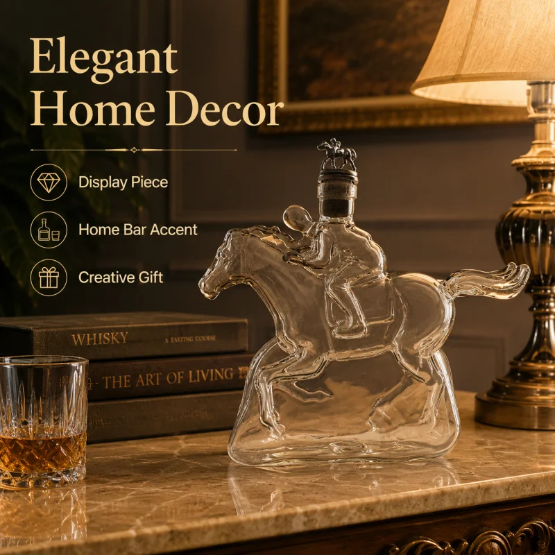 Unique Racing Horse Jockey Glass Decanter Premium Crystal Liquor Bottle Whiskey Storage Bar Decor Gift For Men