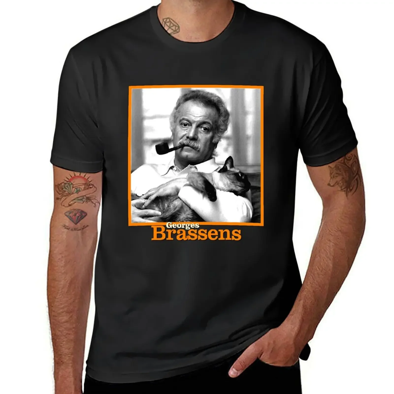 I Made Myself Very Small Georges Brassens And His Cat Berghain T-Shirt oversizeds oversized graphic tee shirt Men's clothing