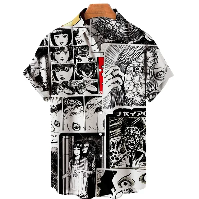 2023 Hawaiian Shirt 3d Anime Horror Print Short Sleeve Men\'s Shirt Cool Top Camicias Vintage Print Unisex Shirts 5xl