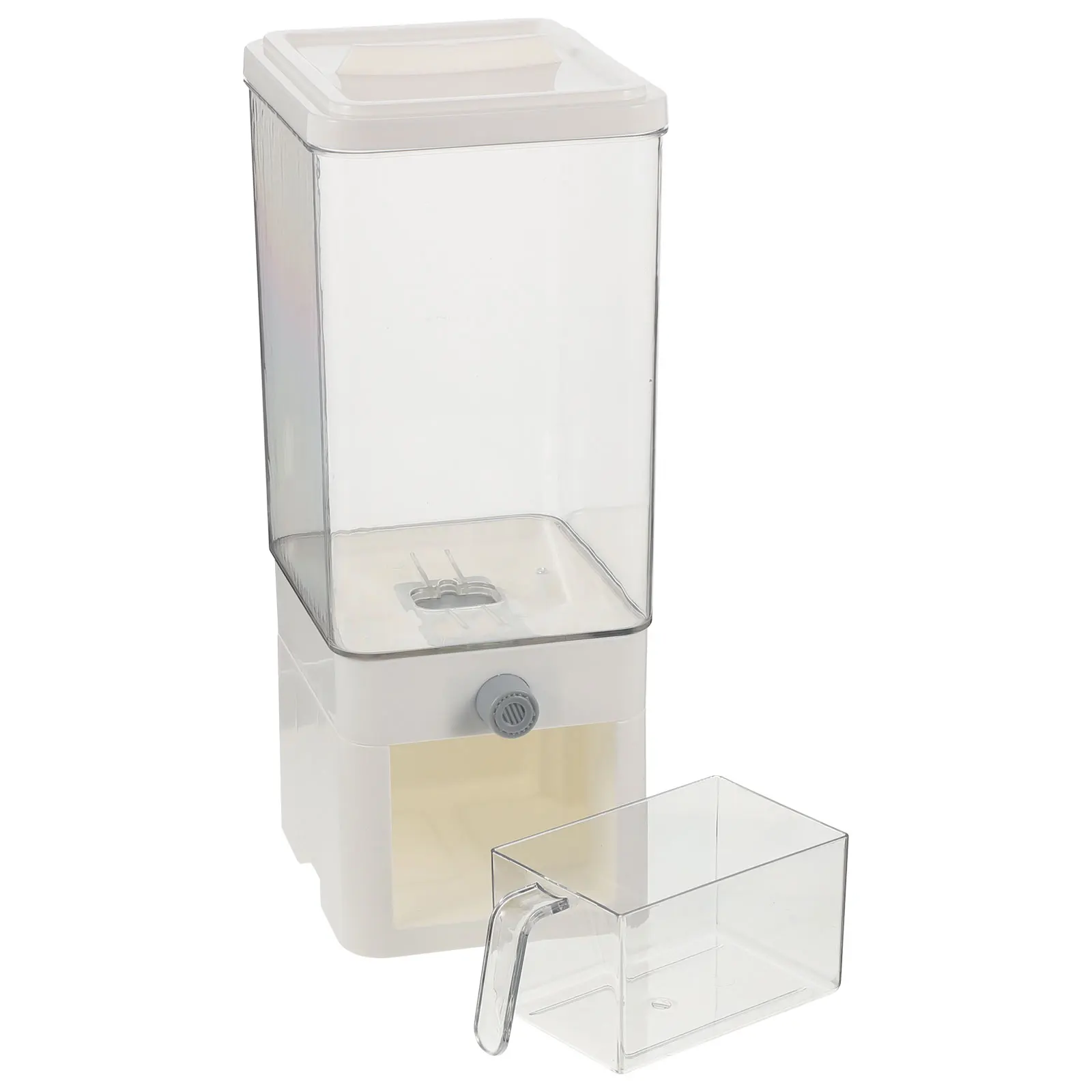 

Press Rice Dispenser Container Cereal Bean Grain Storage Dry Food Holder Countertop Large Opening Measuring
