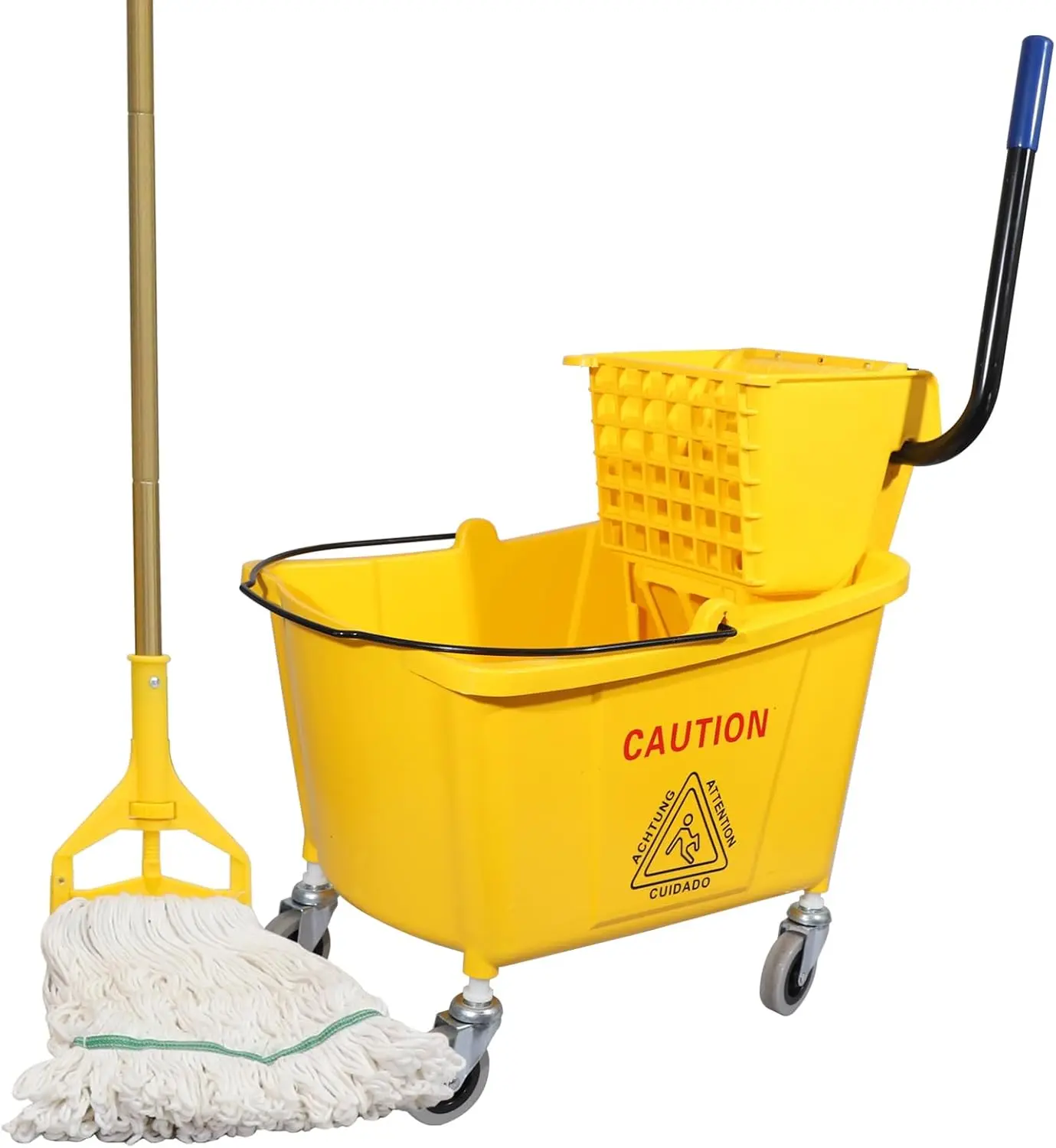 

Commercial Mop Bucket with Side-Press Wringer, 35 Quarts Yellow, Includes Mop for Efficient Floor Cleaning
