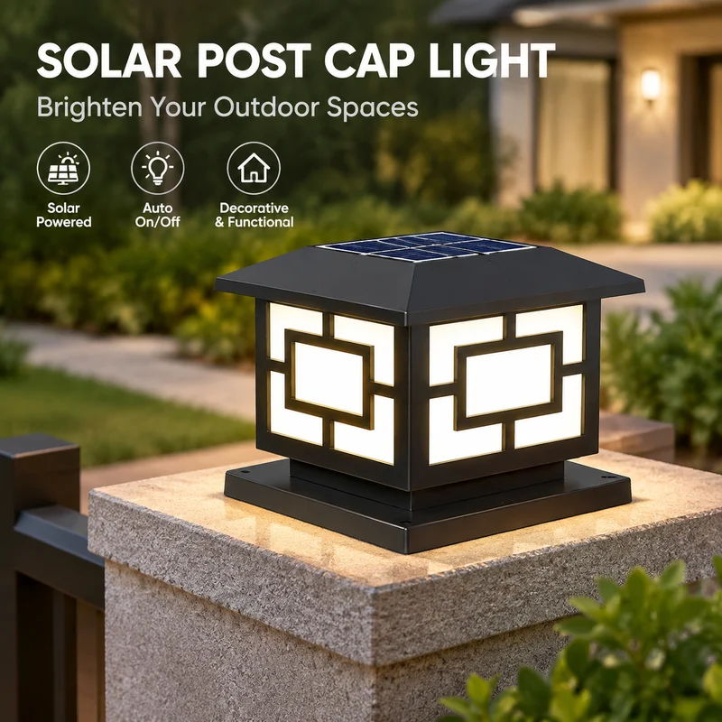 Solar Post Light Outdoor Waterproof LED Pillar Lamp for Garden Fence Wall Patio Yard Decor Lantern Energy Saving Residential Use