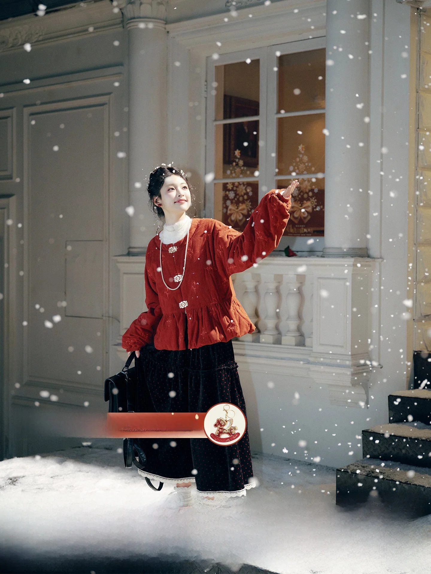 

July Evening Original Red Bean Puff Sve Velvet Jaet Slimming Skirt Casual Set Women's Faion Hanfu Winter Collection