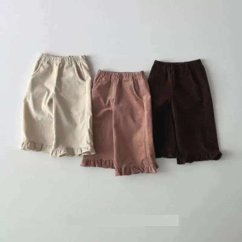 

2025 Winter New Girls Thick Warm Corduroy Flare Pants Children Casual Pants Solid Kids Loose Trousers Fashion Baby Girl Clothes