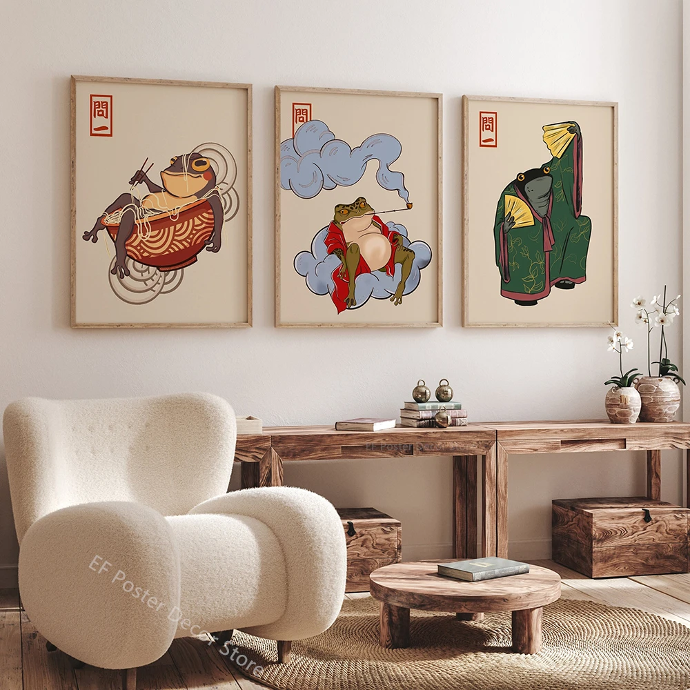 Japońska Żaba Plakat Śmieszne Żaby Estetyczne Wydruki Zwierzęta Pokój Dom Klub Przedpokój Wystrój Sztuka Malarstwo Ścienne Matsumoto Hoji Artwork — zdjęcie 2