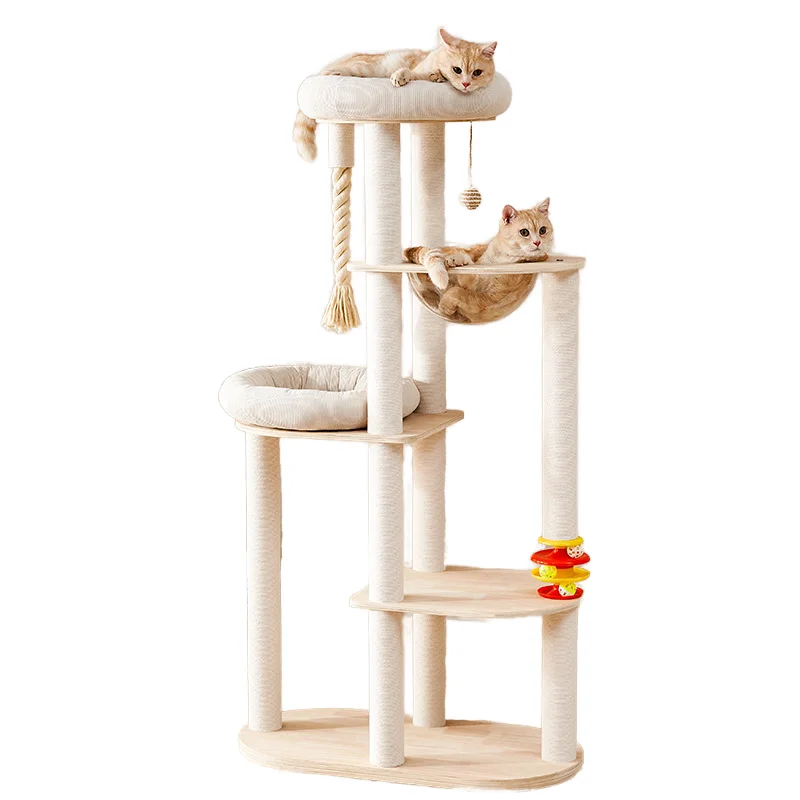 Modern Luxury Cat Tower Sustainable Wooden Cat Scratcher with Space Capsules & Sisal Grab Post for Indoor Climbing & Play