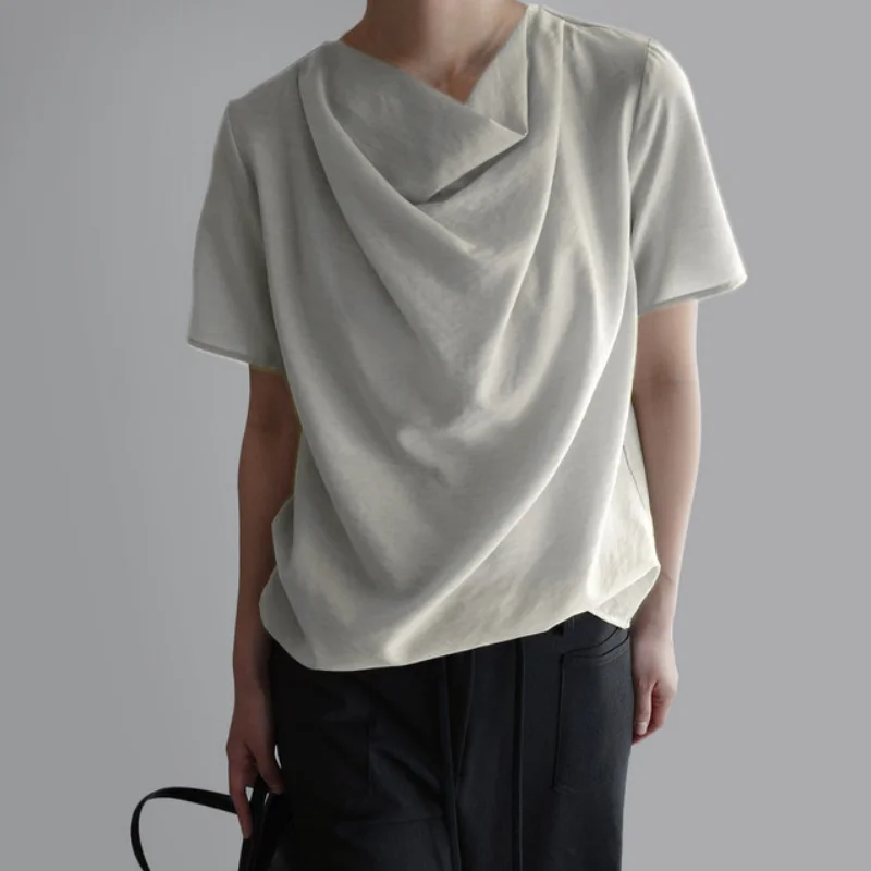 Chic Summer Lazy Atmosphere Loose Straight Microtranslucent Short Sleeve Shirt Elegant Design Casual Commute Polyester Fiber