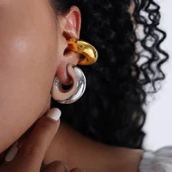 Trendy 30mm Tube Thick Glossy Round Hoop Clip Earrings for Women Temperament Gold Plated Non Pierced Chunky Earrings Jewelry