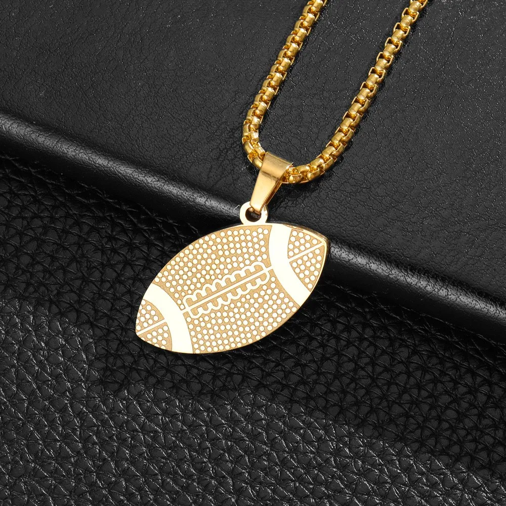 

Trend Stainless Steel Rugby Pendant Charm Men's Necklace Fashion Christmas Valentine's Day Gift Protector Jewelry Accessories