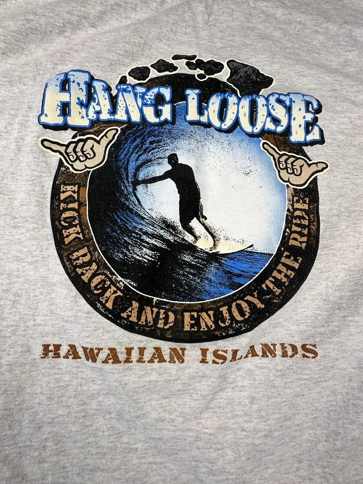 Hang Loose Kick Back Relax Enjoy TheRide Hawaiian Island T Shirt Mens L long or short sleeves