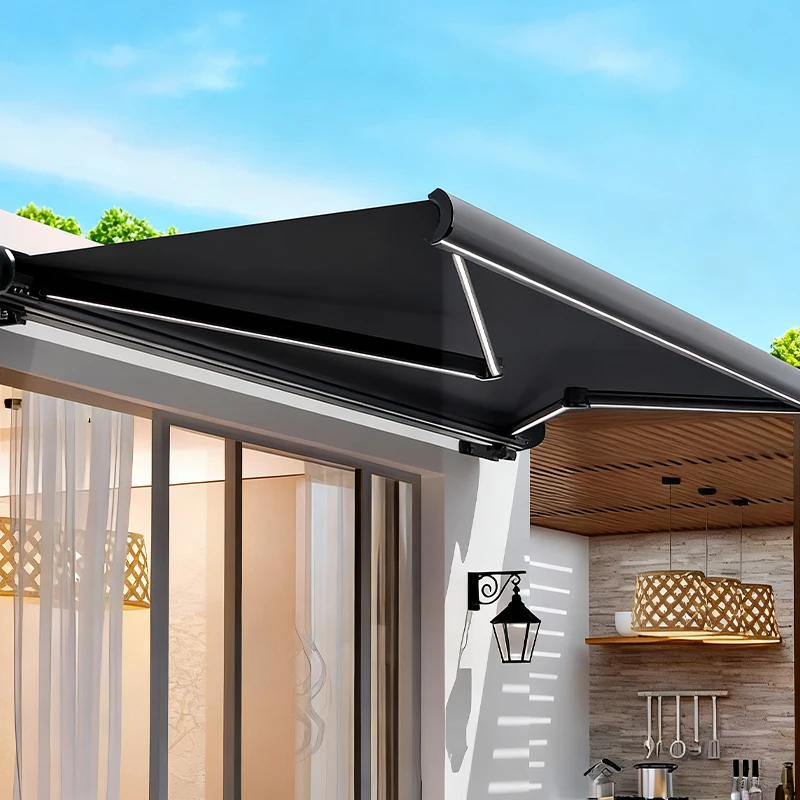 Heavy Duty Automatic Full Cassette Retractable Awning Wind Sensor Waterproof Remote Control for Balcony Rain Canopy Outdoor Use