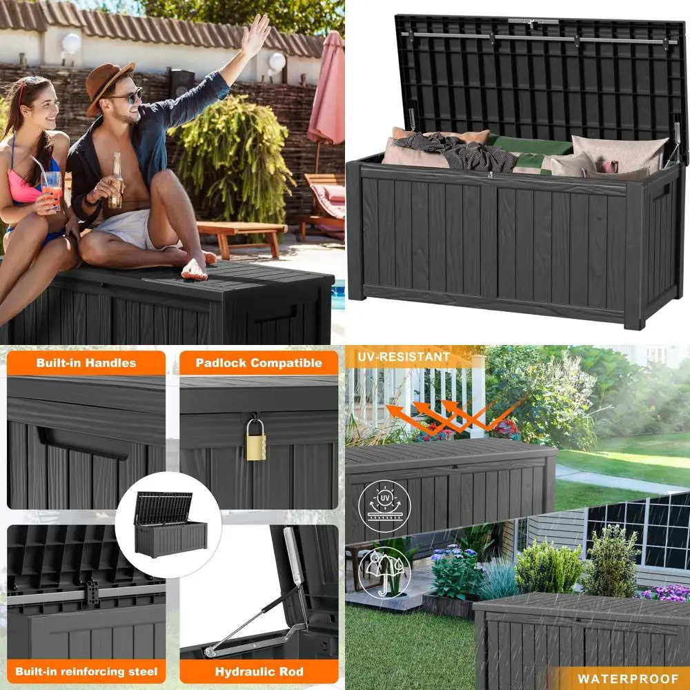

Ящик для хранения из полимерной смолы на 150 галлонов - Запираемый уличный контейнер для садовой мебели, инструментов для бассейна и сада - Черный