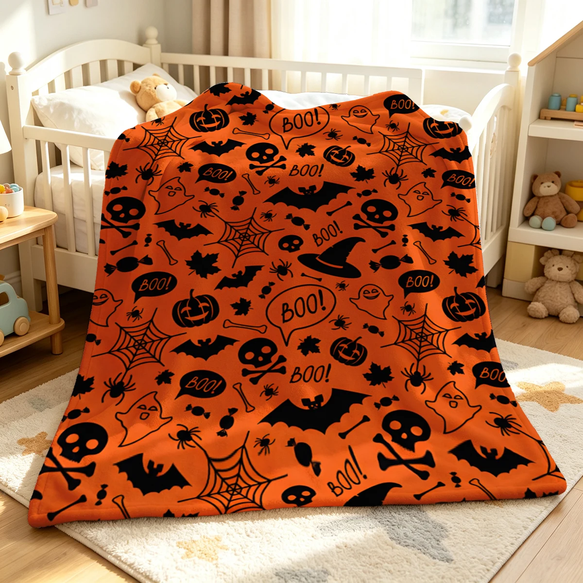 Orange Boo Spooky Winter Summer Flannel Blanket Throw Fleece Soft Fuzzy Plush Cozy Fleece Blankets for Sofa Ideal Gifts