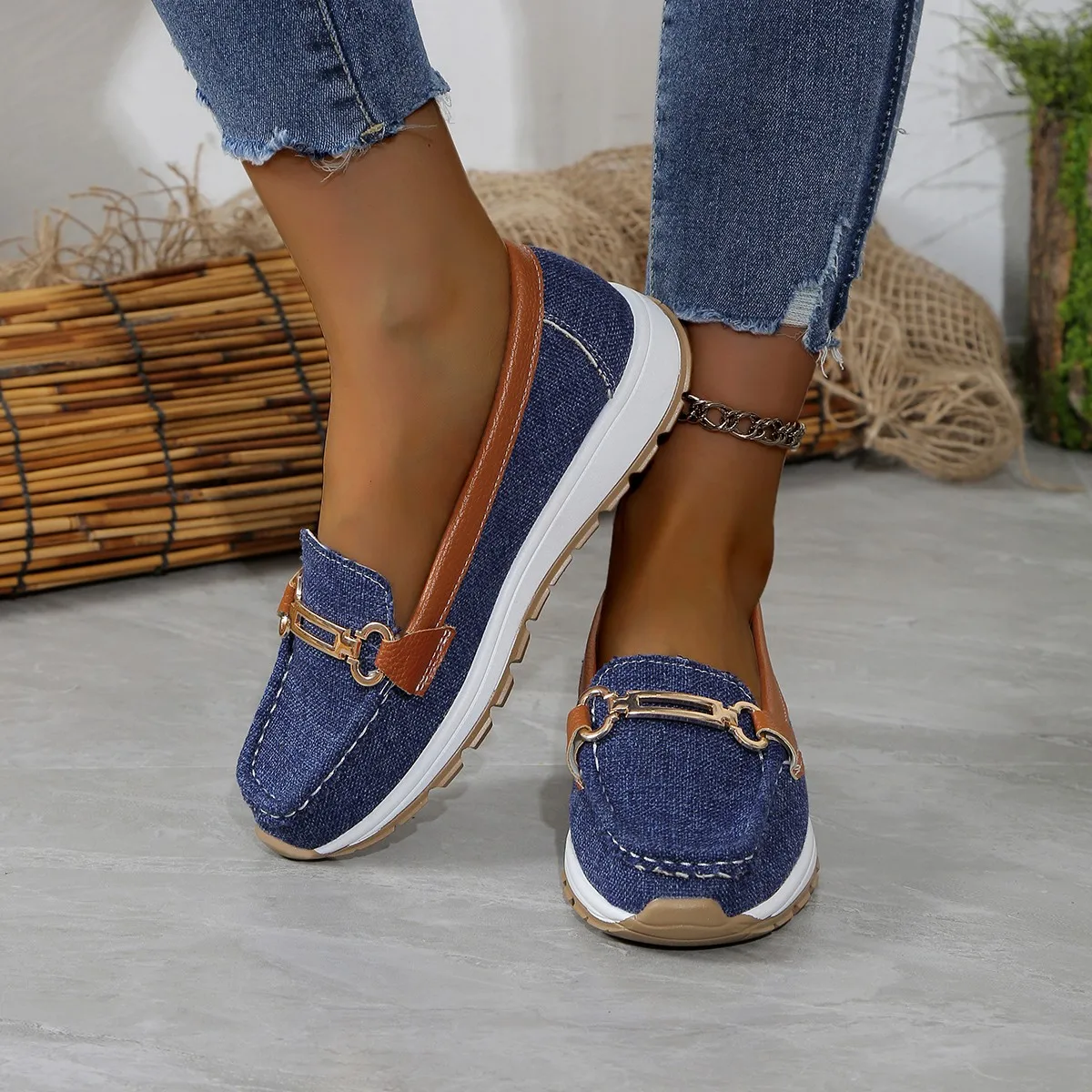 Sapato liso denim macio para mulheres, mocassins casuais, moda lolita, novo para primavera e outono