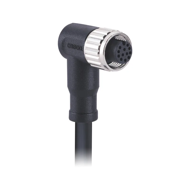 M12 Female Connector 12pin a Code 90 Degree Right Angled Un- Molded 0.5m PVC Cable,free End