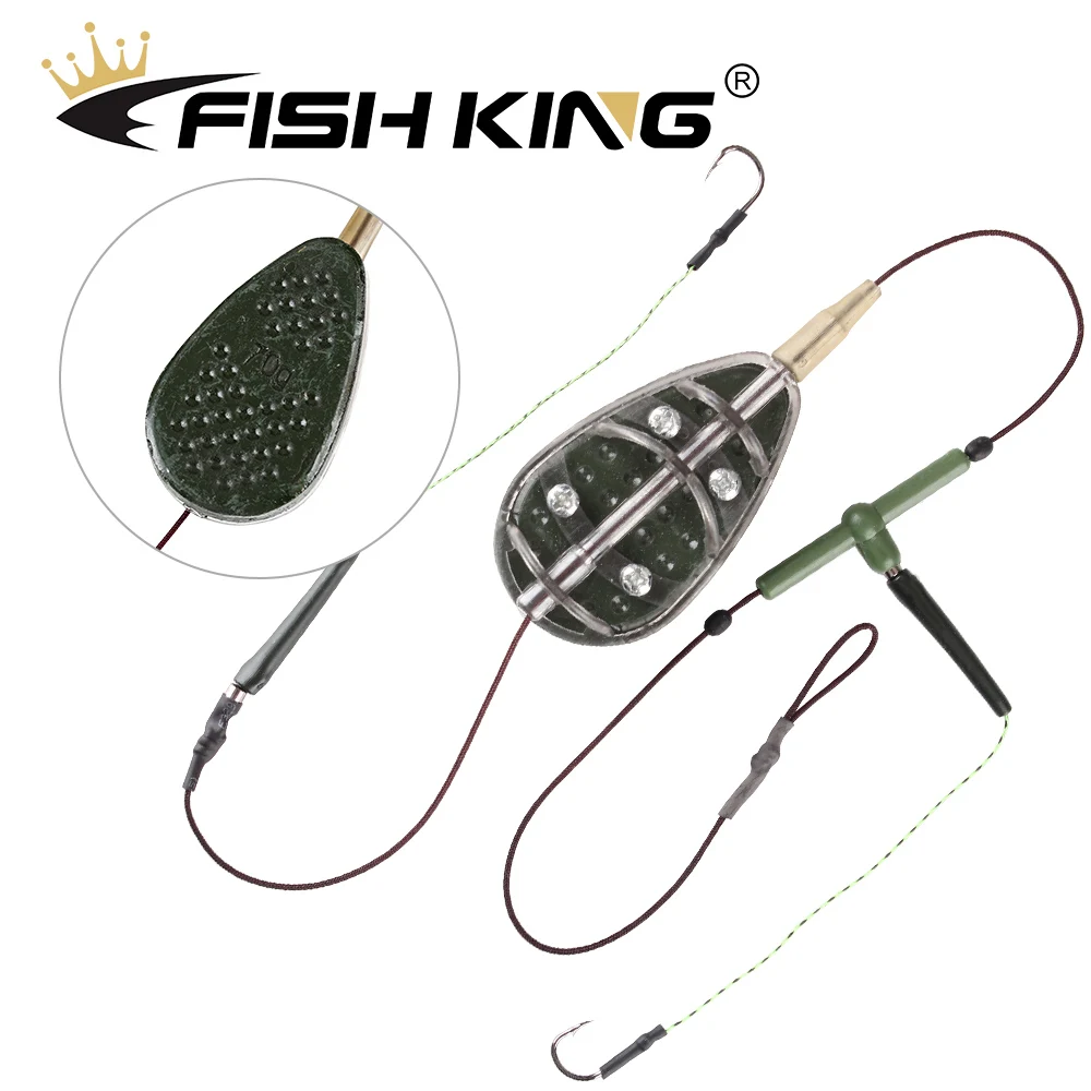 FISH KING 30-100g Carp Fishing Group High Carbon Steel Metal Feeder Barbed Hook Sinking Artificial Lure Accessories