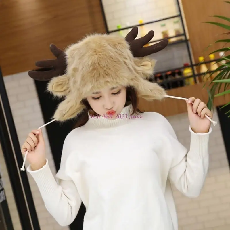 49ME للجنسين قبعة الصياد فو الفراء أفخم غطاء للأذنين مع حزام الذقن الشتاء الصيد بطانة دافئة الكرتون الحيوان آذان غطاء للأذنين