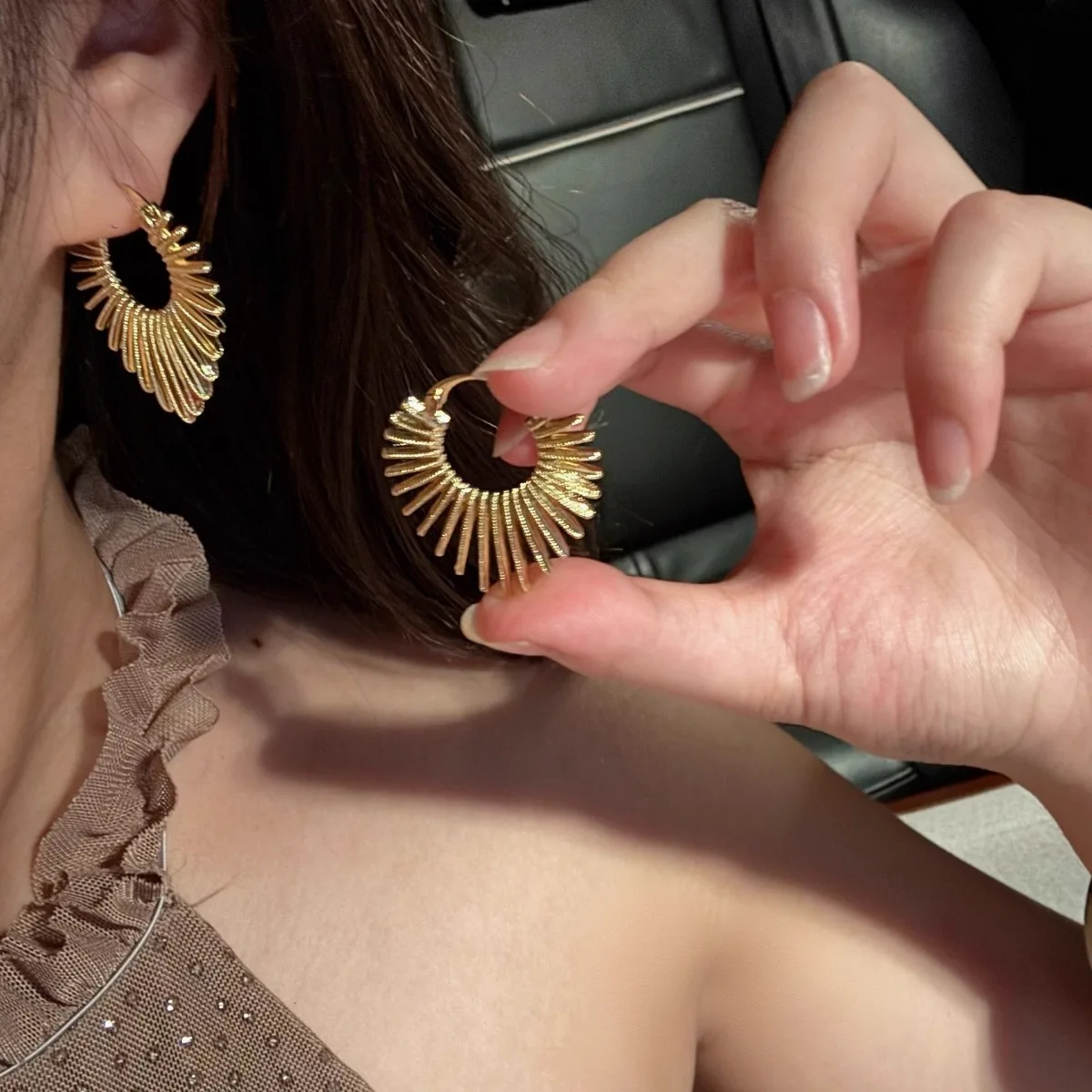gold sunburst hoop earrings for women statement trendy lightweight elegant fashion jewelry