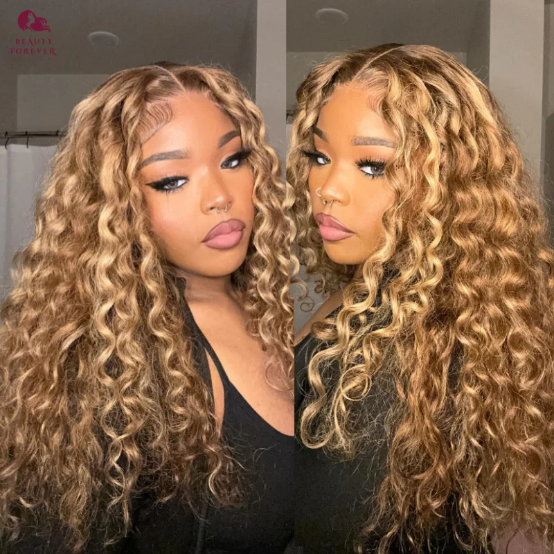 

Beautyforever Honey Blonde Curly Glueless Human Hair Wig 13x4 7x5 Highlights Wig Pre Bleached Knots Colored Human Hair Wig