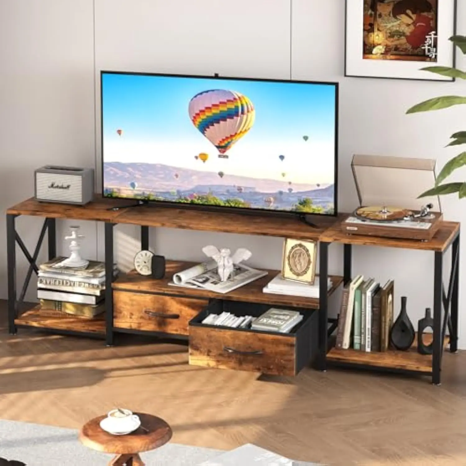 

TV Stand for 55 60 inch TV, Entertainment Center Television Stands with 2 Fabric Drawer,TV Consoles Media Center Table for Livi