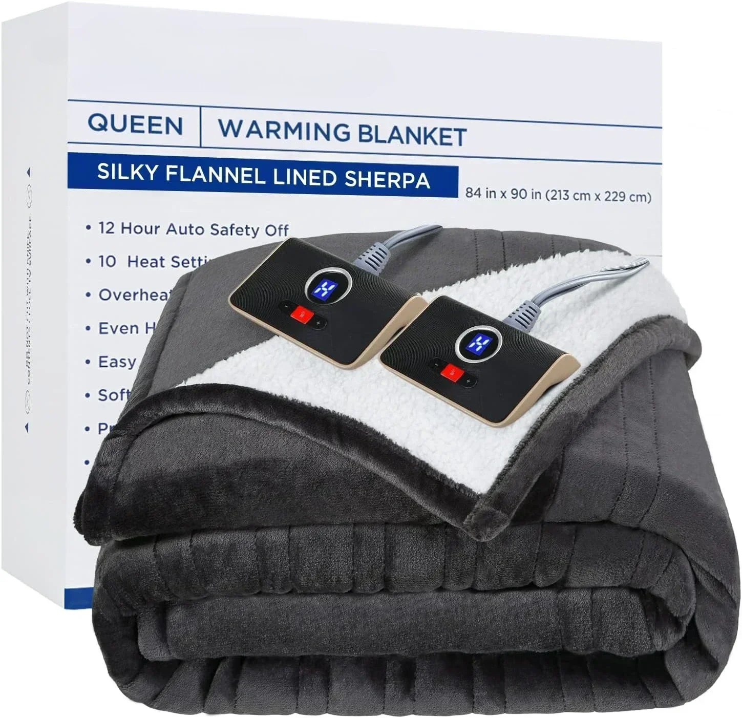 

[Hot Sale, Limited Stock!]Heated Blanket Queen Size, Soft Flannel to Sherpa Electric Blanket with 10 Heating Levels, 12 Hours Au