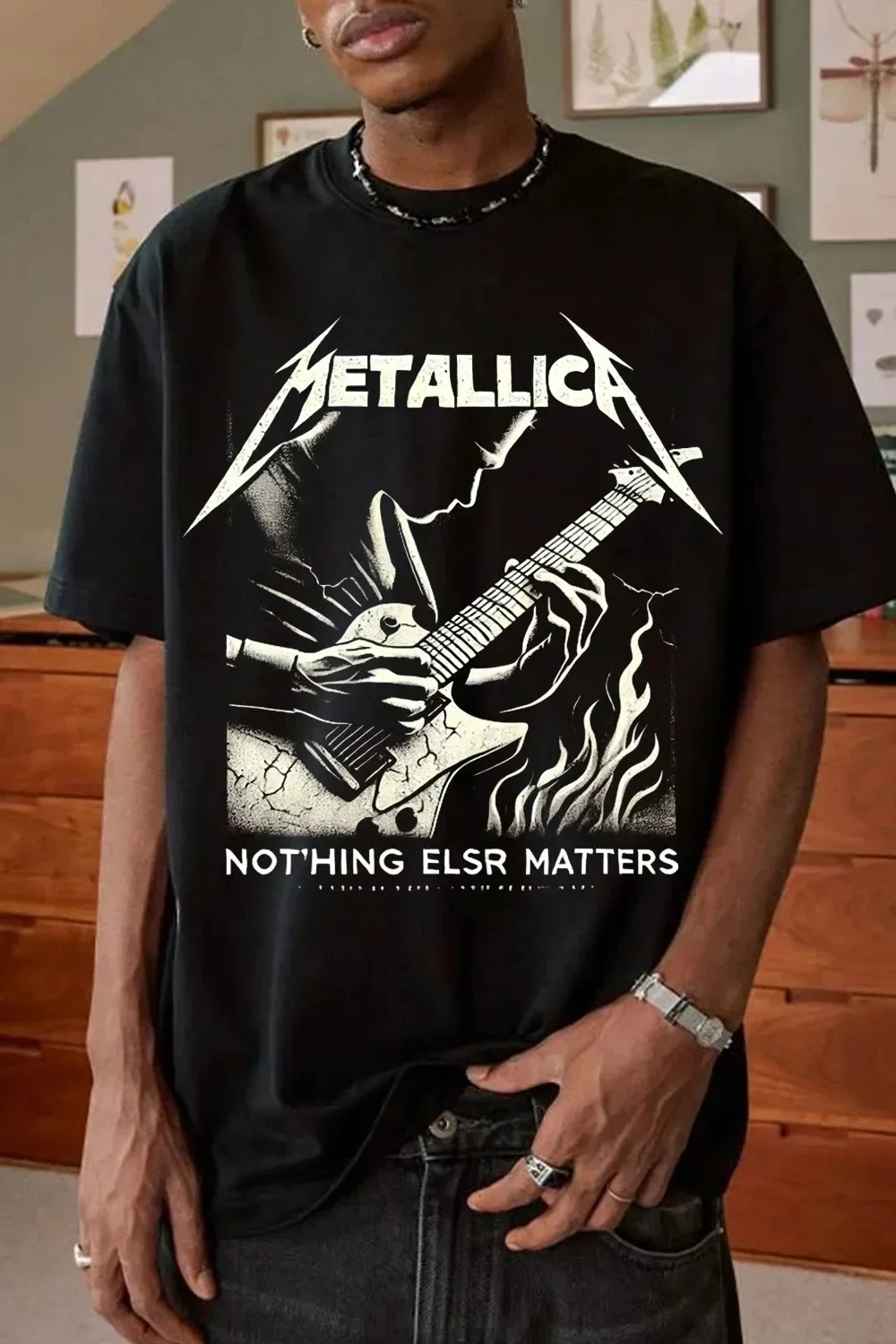 Gruppenfoto Portrait Metallica Rock Band T-Shirt 100 % Baumwolle Grafik-T-Shirt Herren Damen Sommer Streetwear Top – Detail 3