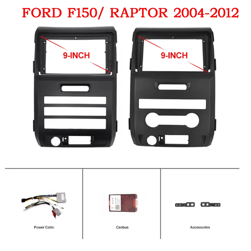 Car Accessoires 2 Din 9 Inch Radio Fascia DVD GPS MP5 Panel Frame for Ford F150 Raptor LHD 2004-2012 Dashboard Mount Kit