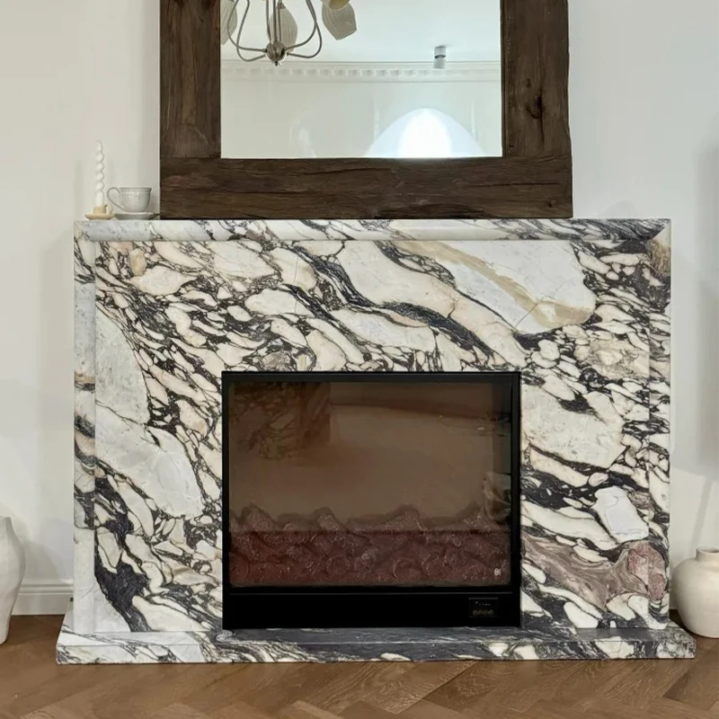 Luxury Natural Calacatta Viola Marble Fireplace Surround  Villa Livingroom Hotel Indoor Decoration Surround Mantel Mantle French