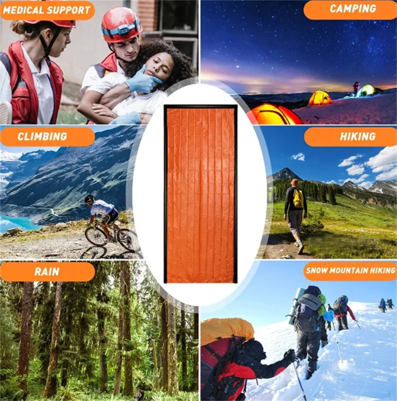 

Портативный водонепроницаемый спальный мешок для выживания в чрезвычайных ситуациях, уличное оборудование для кемпинга Edc, термомешок, аптечка для спасения, майларовое одеяло