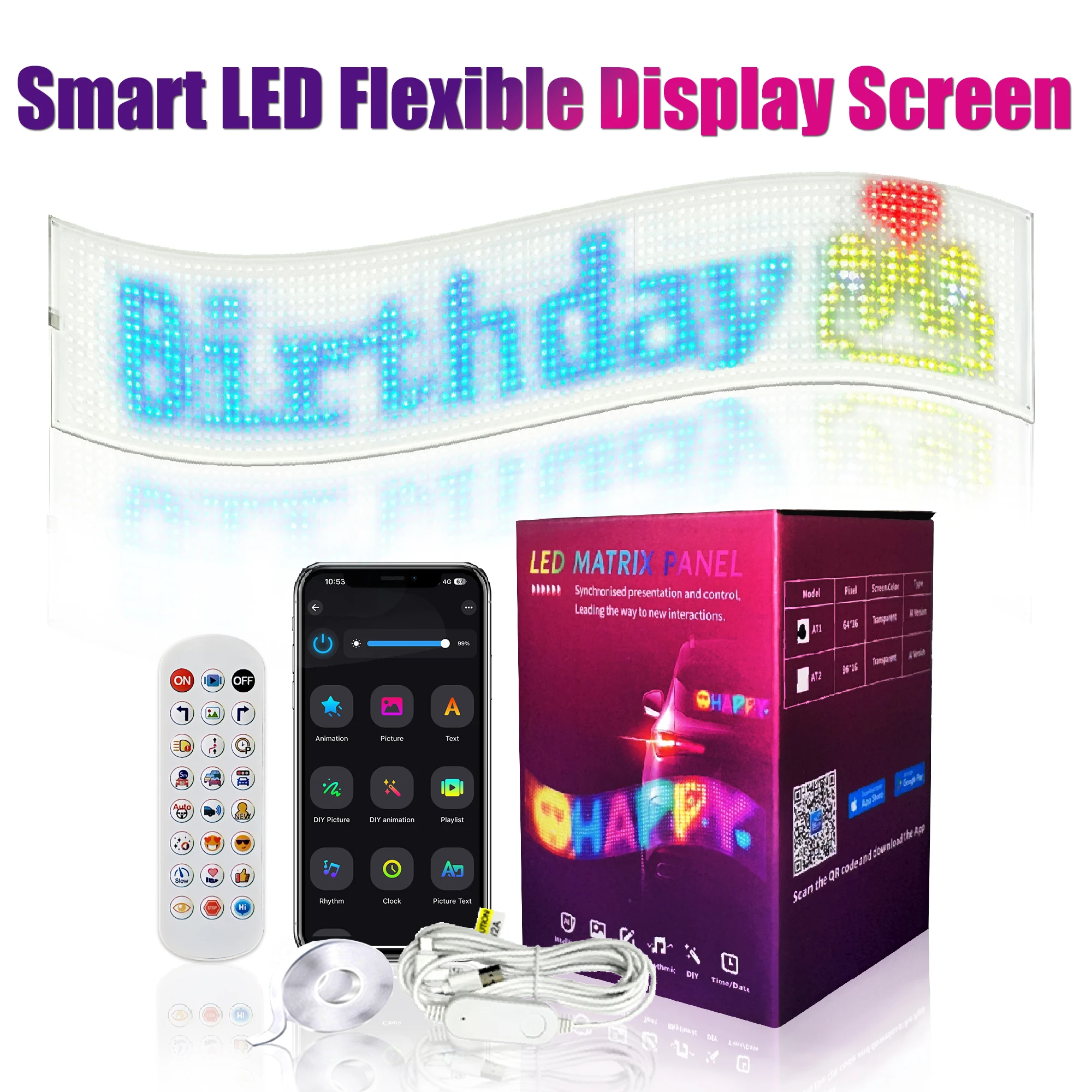 Dynamic Devil Eyes Light for Car Truck Windshield USB LED Display Transparent Soft Screen APP Remote Control Matrix Pixel Panel