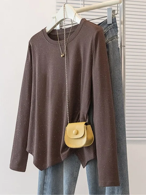 

plus Size Women's Autumn Winter Fce Lined Asymmetrical Long Sve Top Slimming Casual Wear Inner Warm Base Layer irt