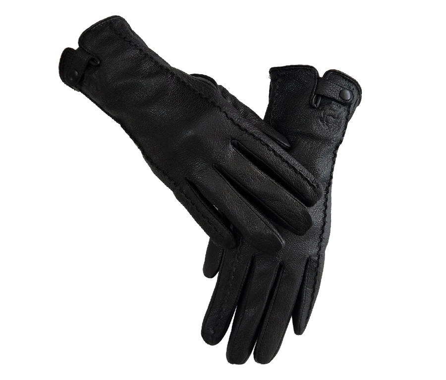 New Women's Genuine Leather Winter Warm Women's Soft 70% Wool Lining Rivet Buckle High-Quality Connected Finger Gloves