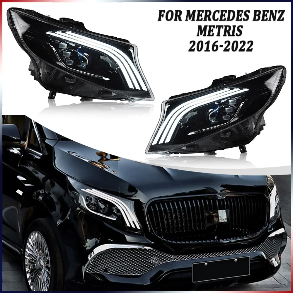 

1 комплект, полностью светодиодные фары в сборе для Mercedes Benz Metris 2016-2022, 4-дверные передние фары, анимационные аксессуары для фар DRL