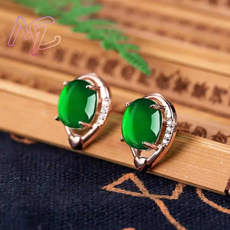 Natural Jade Flower Earrings Stone Ear Stud Talismans Rose Gold Plated Charm Luxury Real Jewelry Vintage Designer