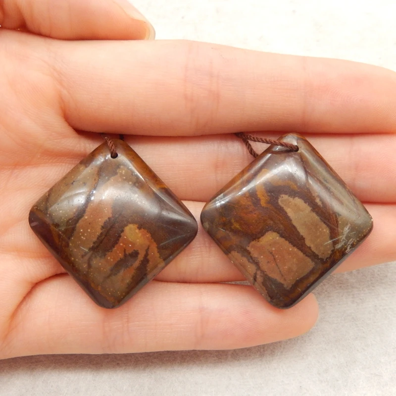 

Natural Chohua Jasper Square Pendants, Veined Gemstones, Earthy Patterns, Brown, Orange, 2Pcs 32x32x7mm-15.1g