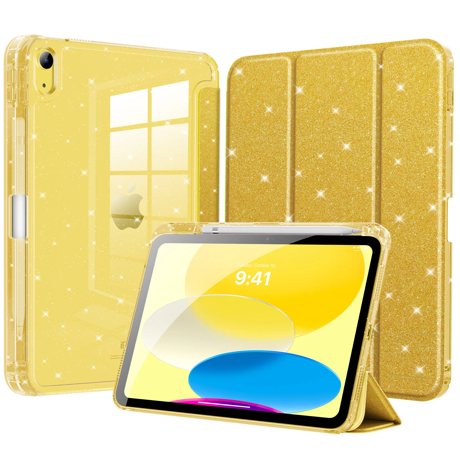 Glitter Smart Cover for iPad (A16) 11th Generation 11 Inch 2025,iPad 10th Generation 2022 10.9 Inch Sparkly Clear Back Shell