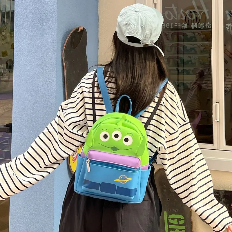 Disney Anime Toy Story Alien Schoolbag Cute Backpack Shoulder Bag Cartoon Creative PU Bag Student Birthday Gift
