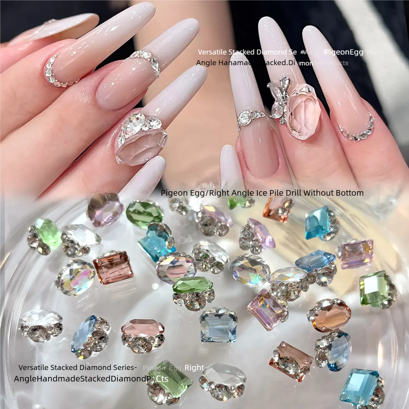 Super Shiny Trayless Transparent Stackable Nail Diamonds Crystal Pigeon Egg Right Angle Handmade DIY Nail Art Decor Accessories