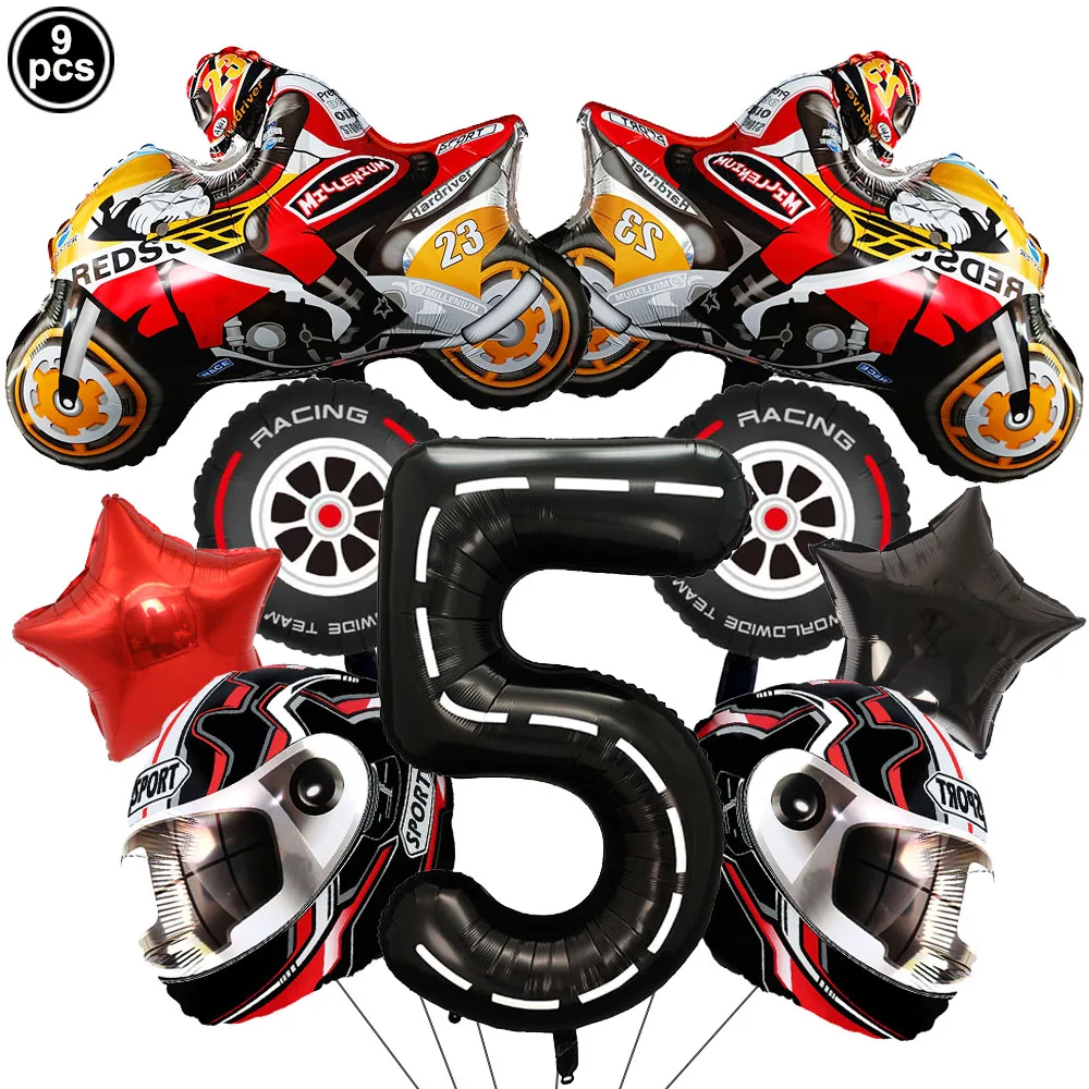 9Pcs Race Car Party Decorations Motor Balloons Helmet Balloons Race Car Wheel Tire 3th  4th 5th  6th Birthday Party Supplies