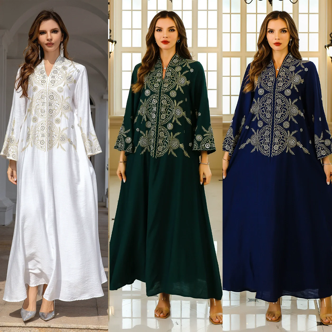 

Muslim Women Robe Middle East Dubai Clothing Abaya Elegant Embroidered Robe Evening Dress Long Sleeves Arabic Party Gowns