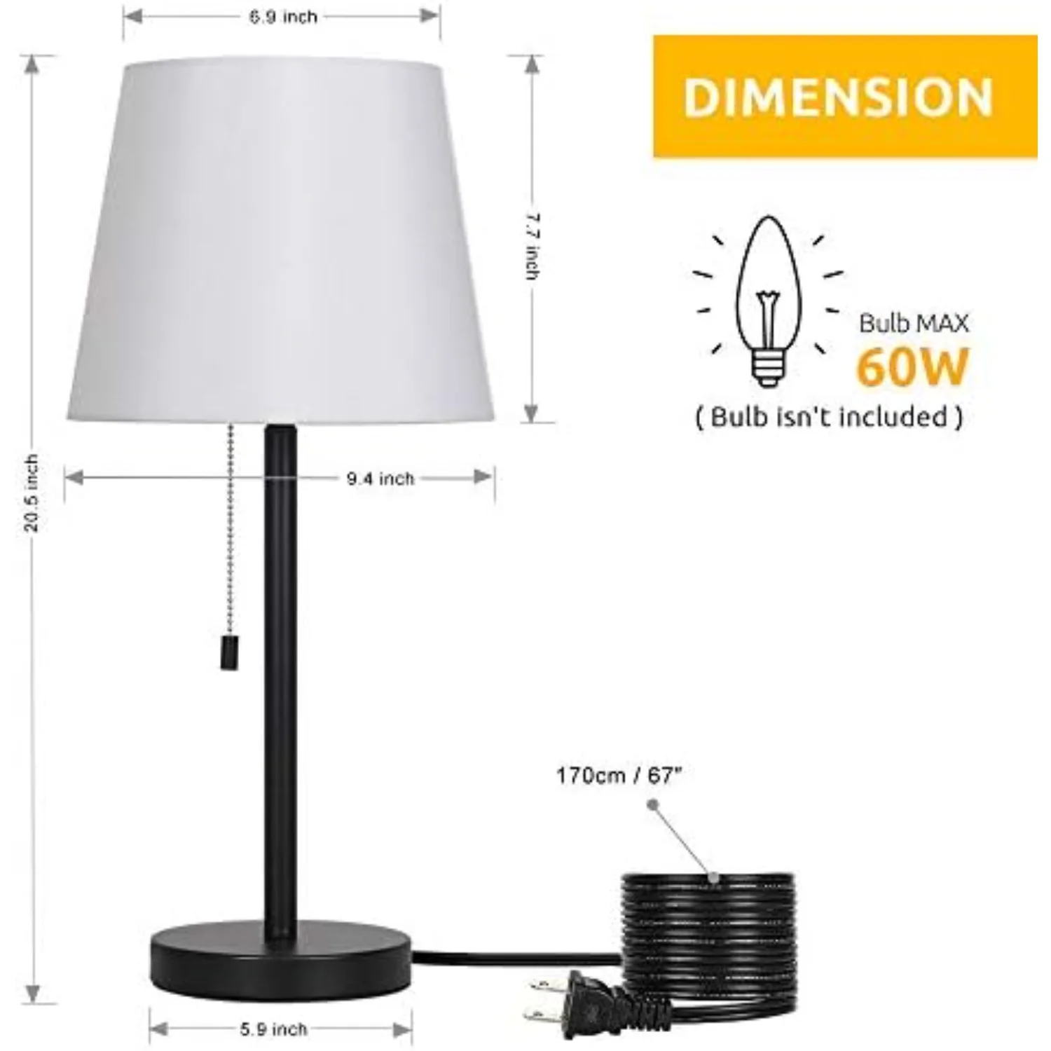 HAITRAL Bedside Table Lamps Set of 2 - Black and White Modern Desk Lamps for Bedroom, Dorm, Living Room, Office 20 inch H